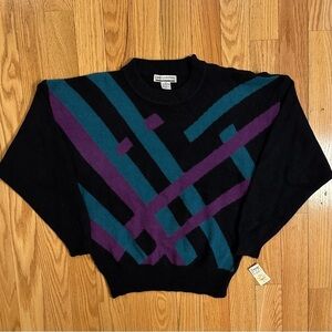 VTG Laura Peterson Sweater Lambswool & Angora black teal Sz XL NWT womens 80s 90